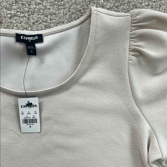 NWT Express Elegant Cream Puff Sleeve Dress, M - Picture 2 of 2